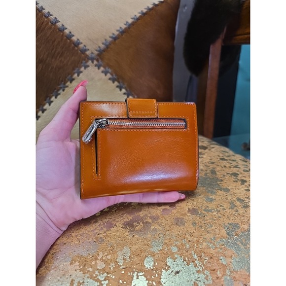 Bostanten Small Brown Leather Bifold Wallet Snap Closure Zip Pocket - Picture 4 of 10